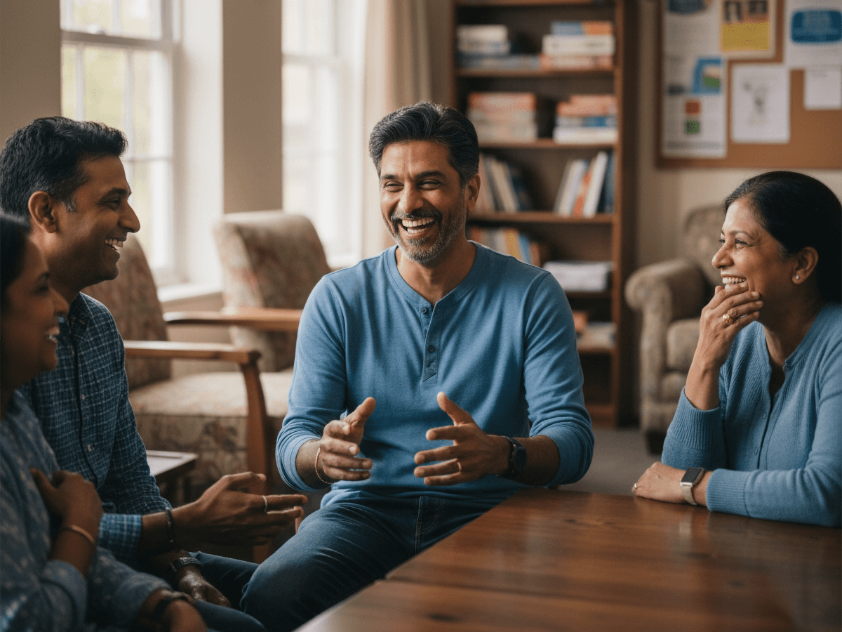 3 seniors sitting together and having a chat