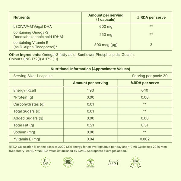 Phospholipids Omega-3 Supplement | Algal Oil Derived | For 50 Plus