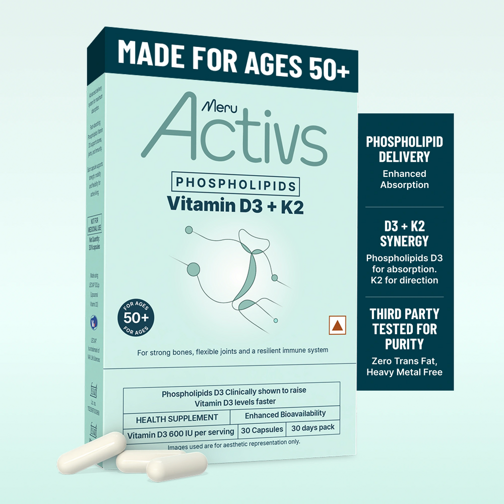 Phospholipids Vitamin D3+K2 Supplement | Bone Strength, Joint Flexibility, Mood & Immunity Support | For Adults 50+