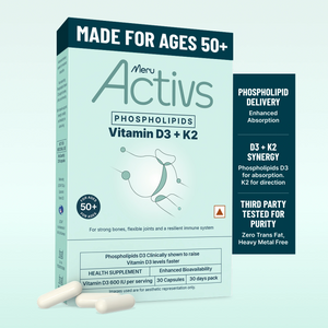 Phospholipids Vitamin D3+K2 Supplement | Bone Strength, Joint Flexibility, Mood & Immunity Support | For Adults 50+