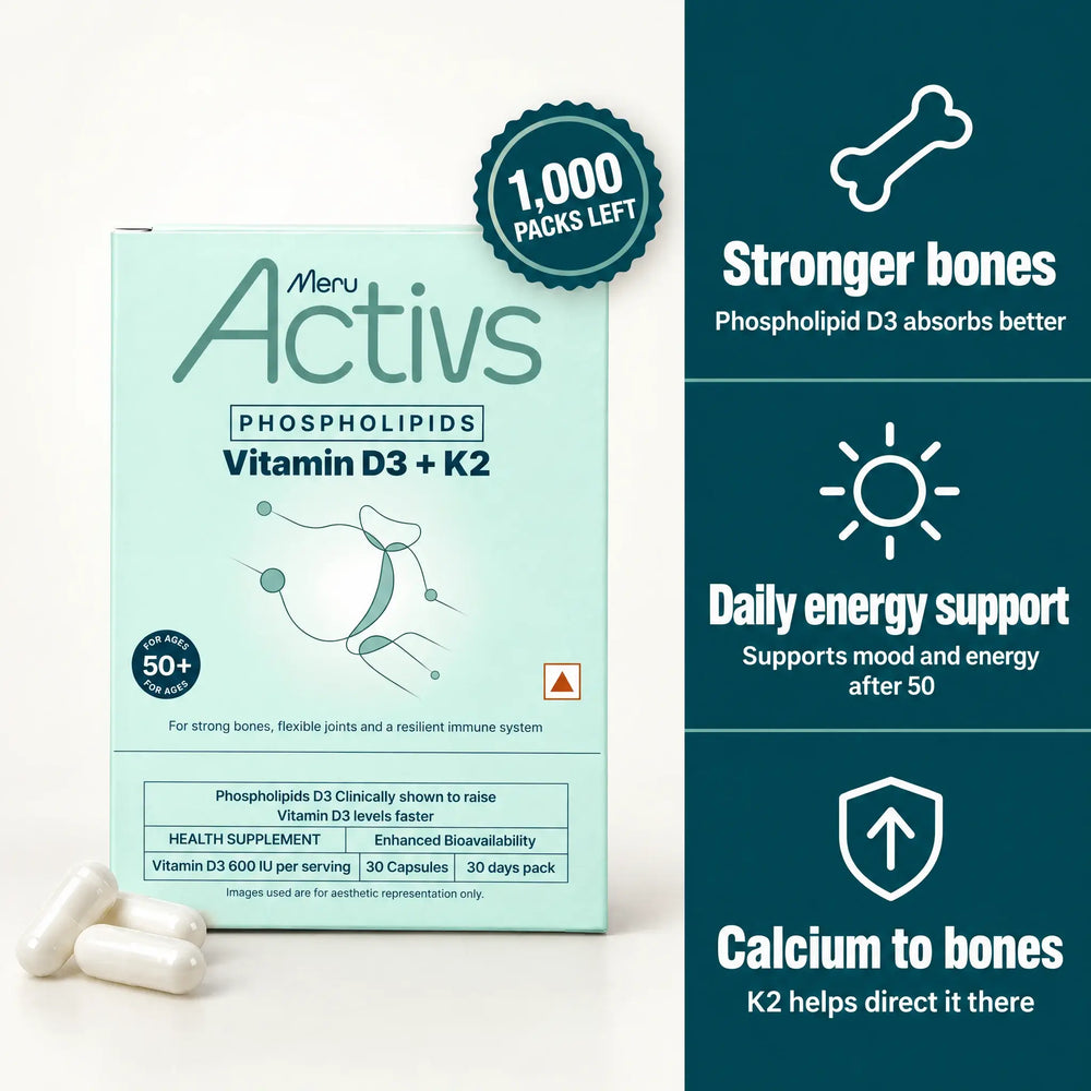 Phospholipids Vitamin D3+K2 Supplement | Bone Strength, Joint Flexibility, Mood & Immunity Support | For Adults 50+